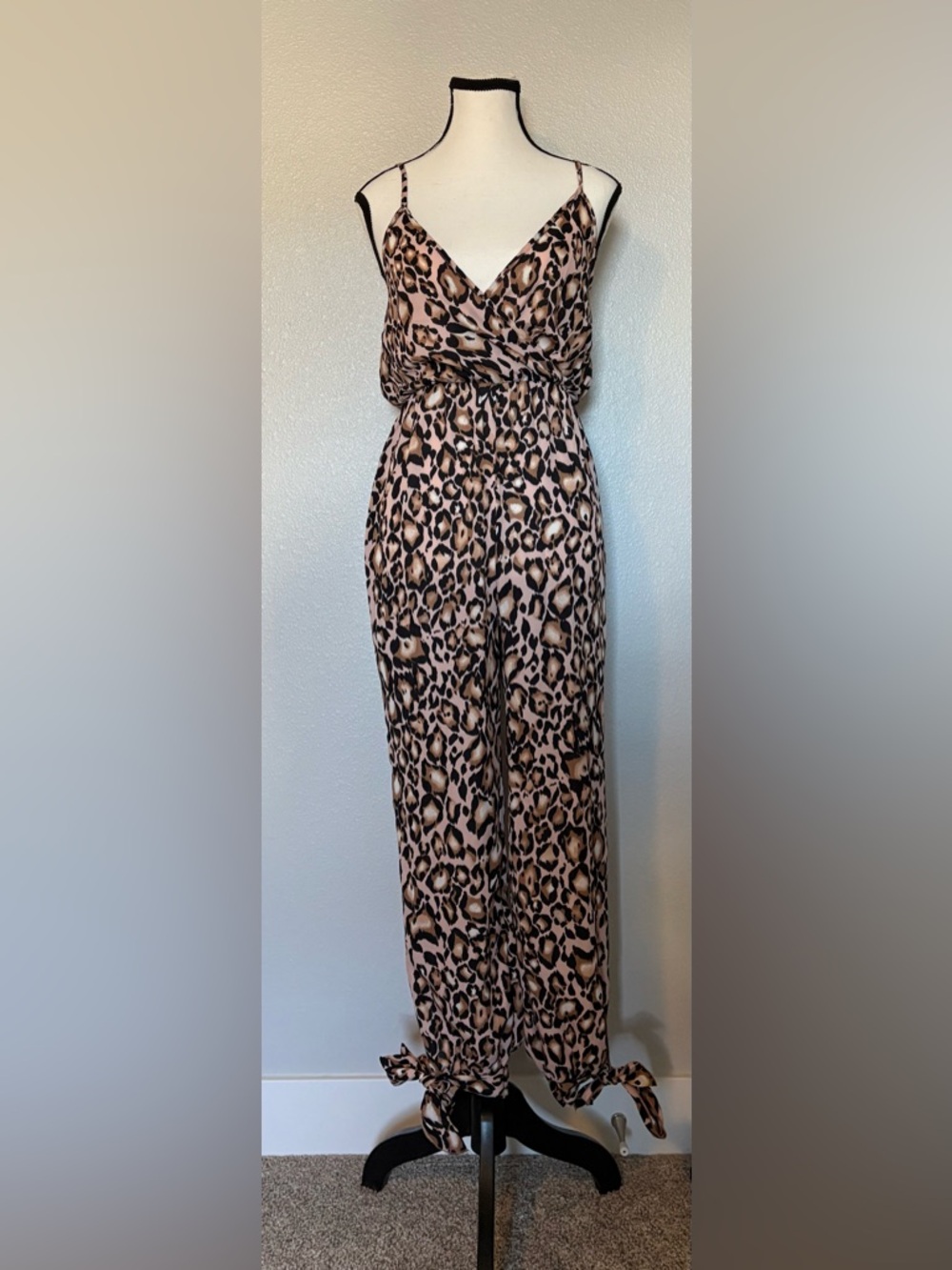 Leopard-Print Wide Leg Jumpsuit in Pink Beige Black
